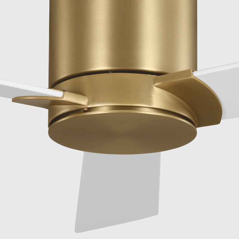 Rozzen indoor/outdoor hugger fan  in Burnished Brass with Matte White blades with light kit and Handheld 6-speed reversing and dimming Remote included