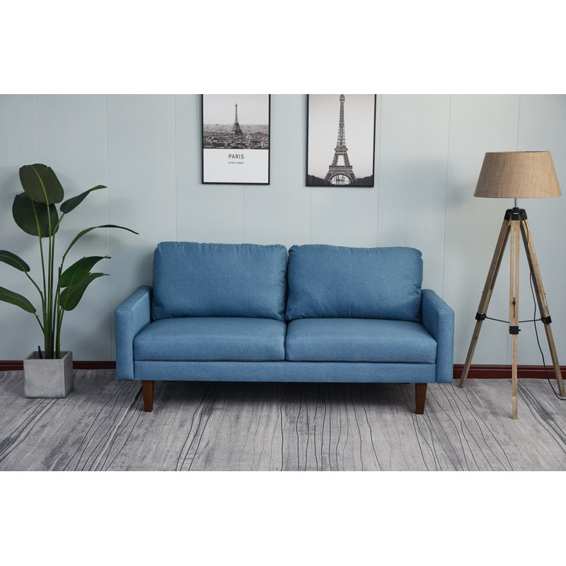 Seaddon Square Arm Sofa, Sky Blue Linen Blend, 35" H x 70" W x 32" D
