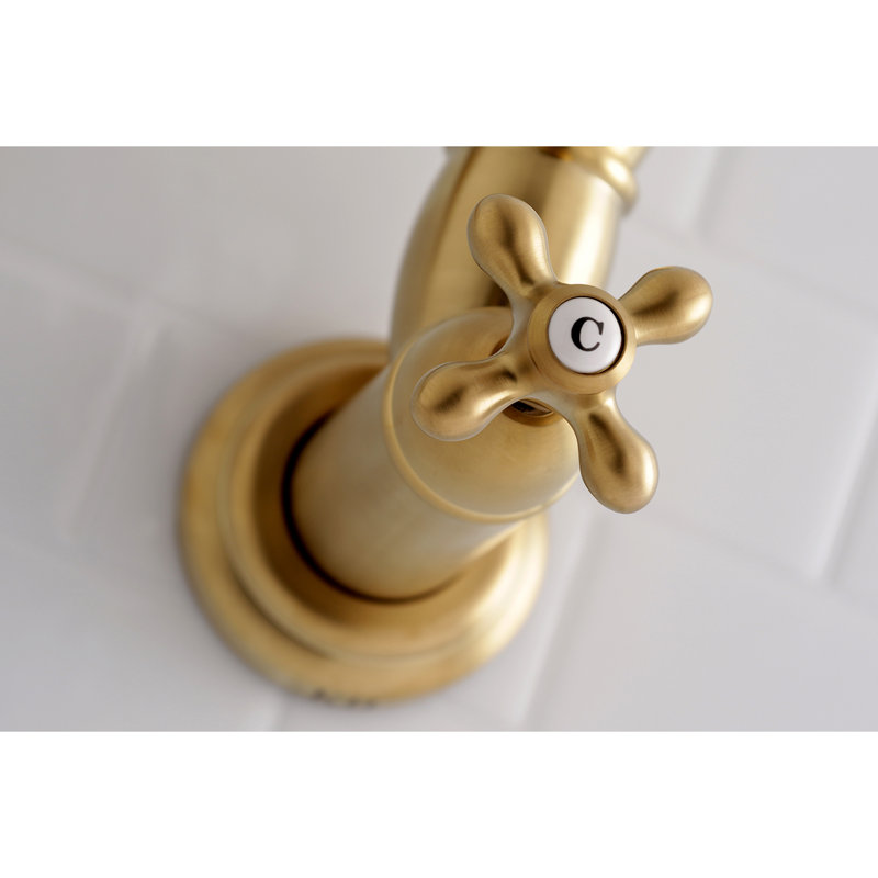 Kingston Brass Restoration Two-Handle 1-Hole Wall Mount Pot Filler Faucet, Satin Brass