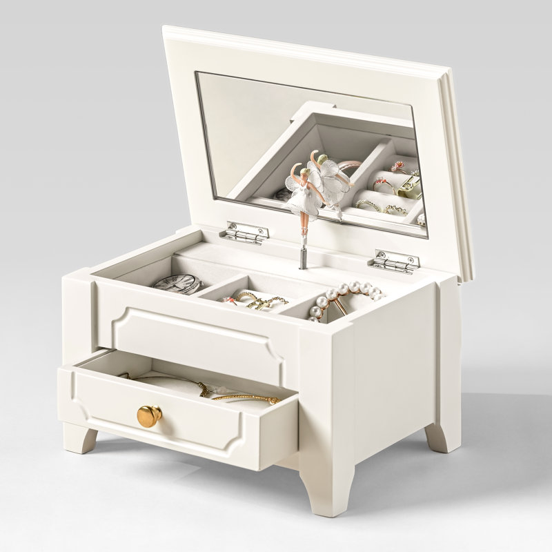 Boîte à bijoux en bois manufacturé Melody +, Beige, H 4,5 po x l 7 po x P 5 po