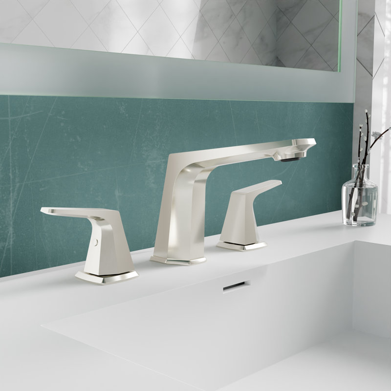 Widespread 2-handle Bathroom Faucet with Drain Assembly, Brushed Nickel
