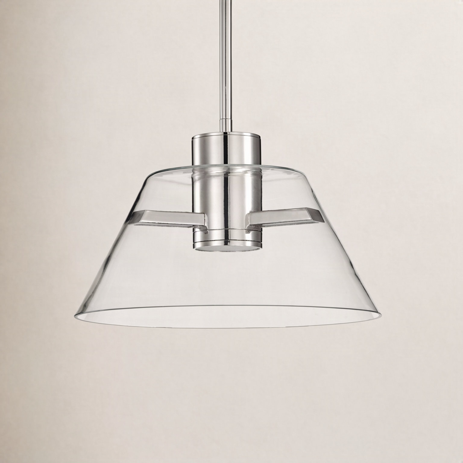 Sinclair Dimmable Glass Single Light Pendant, Polished Nickel, 46.13" H x 13.63" W x 13.63" D