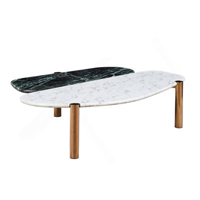 Tables basses d'appoint en faux marbre avec pieds en métal doré pour bureau à domicile