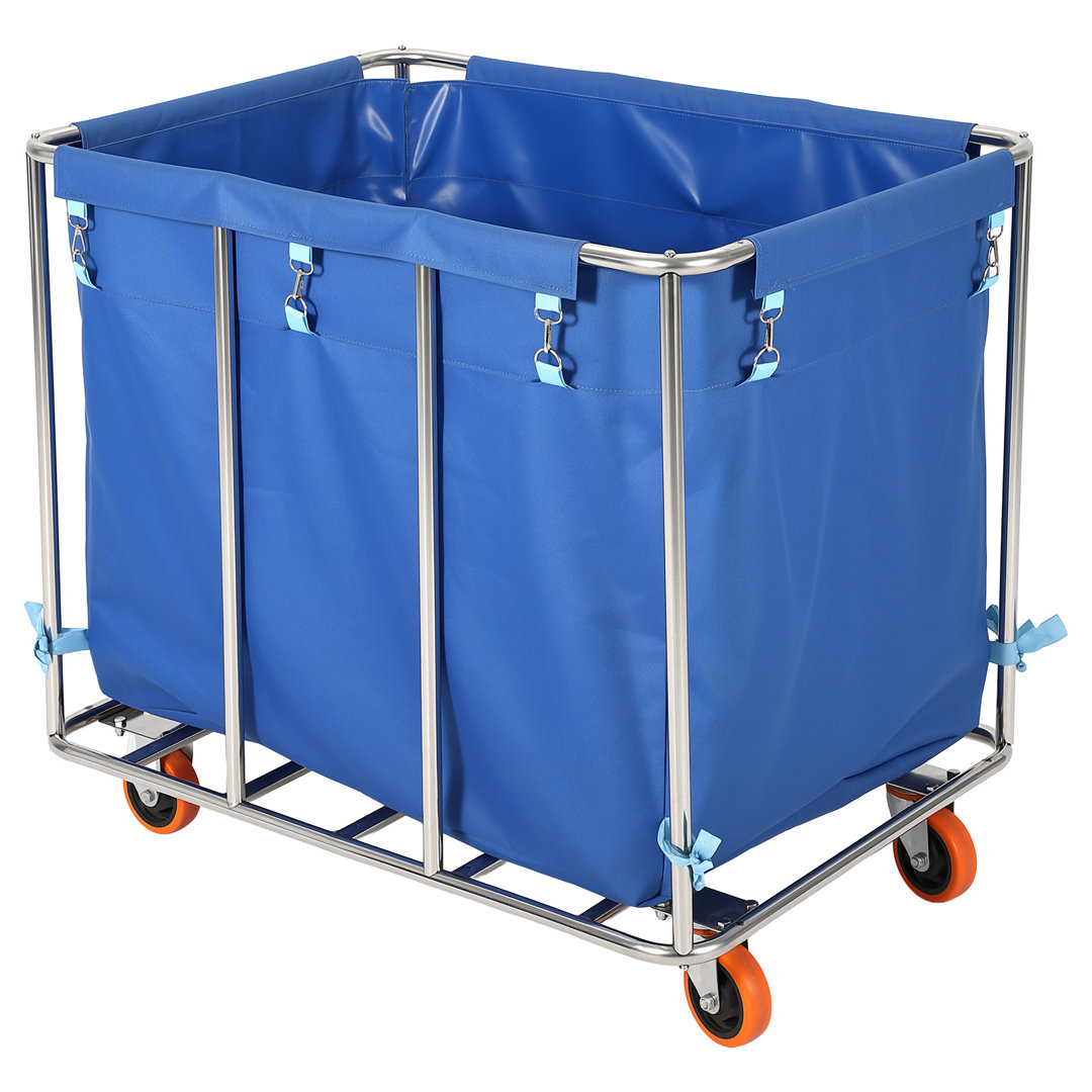 400L Commercial Laundry Cart on Wheels, Heavy Duty Steel Rolling Laundry Hamper with Removable Waterproof Oxford Liner, 2 Locking Castors, 90.5cm/35.6