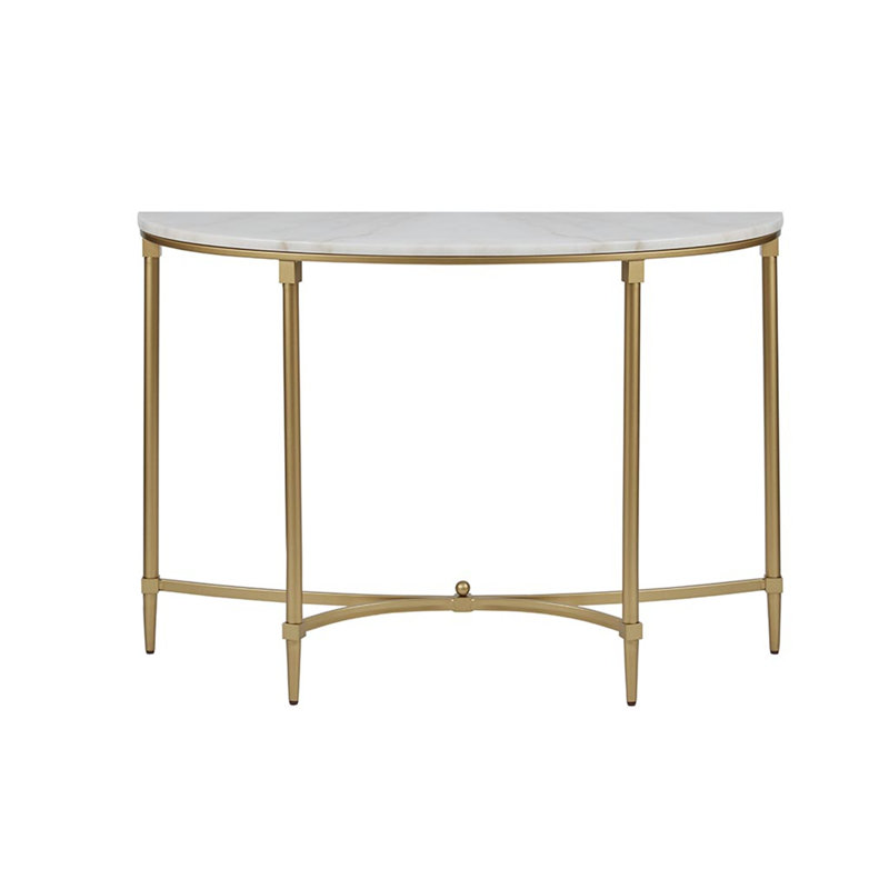 Elegant Bordeaux Demilune Console with White Marble Top and Gold Legs