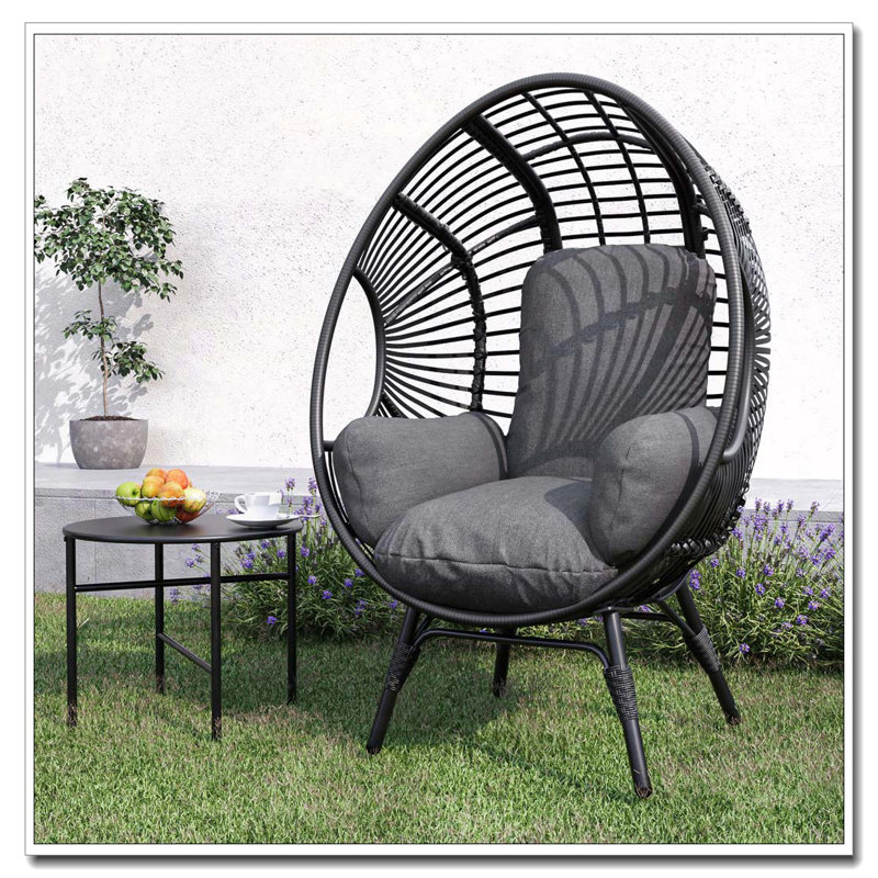 PE Wicker Weaving Patio Egg Chair, Gray, Black