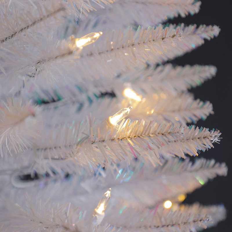 Home Heritage 7 Ft Pencil Tinsel Artificial Prelit Christmas Tree & Stand, White