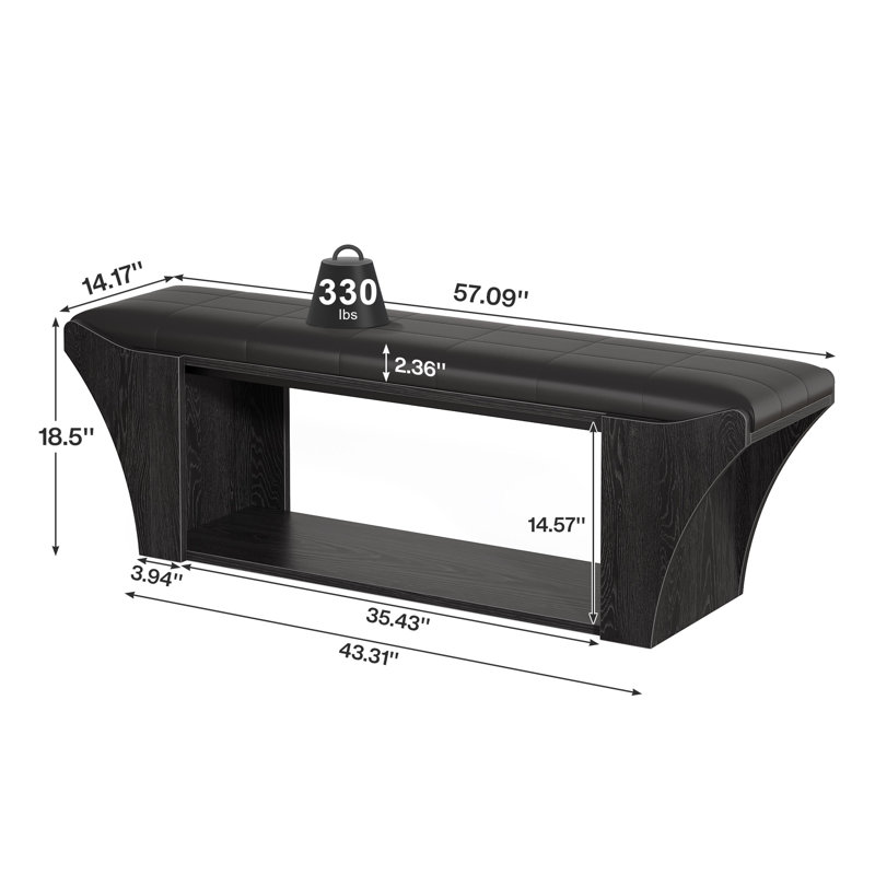 59" Black Upholstered Entryway Bench