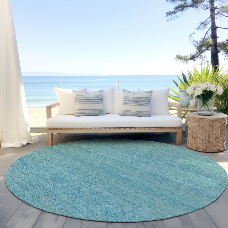 Tapis turquoise intérieur / extérieur lavable à la machine Claudian ACN1634, Rond 8 pi