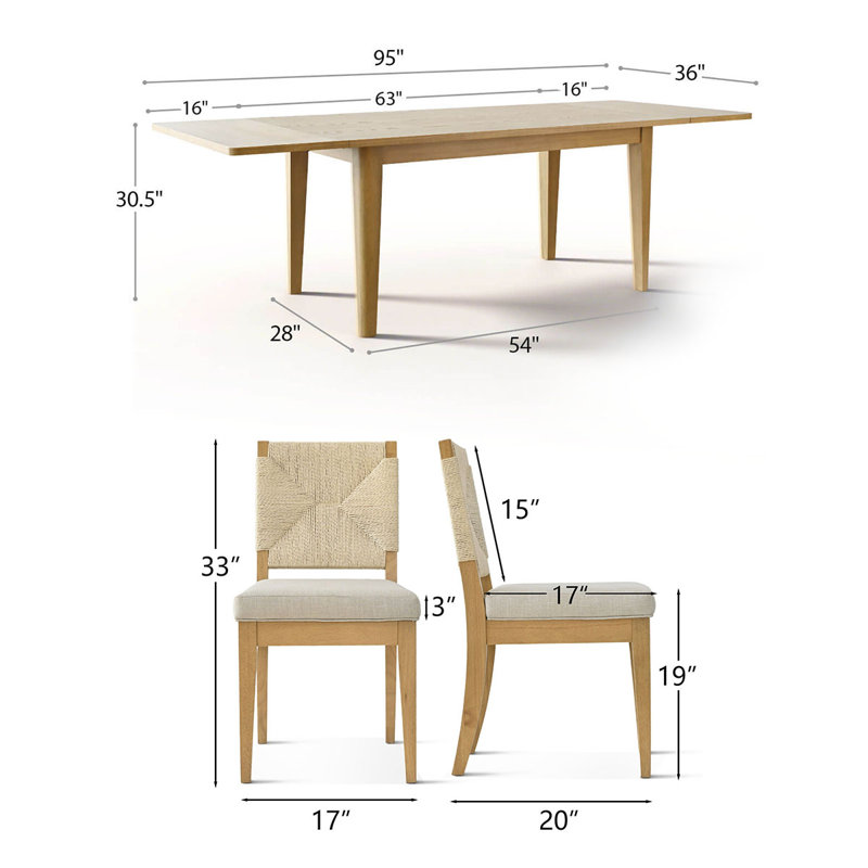 Jorge 9-Piece 63"-95" Extendable Solid Oak Dining Set With 8 Woven Chairs