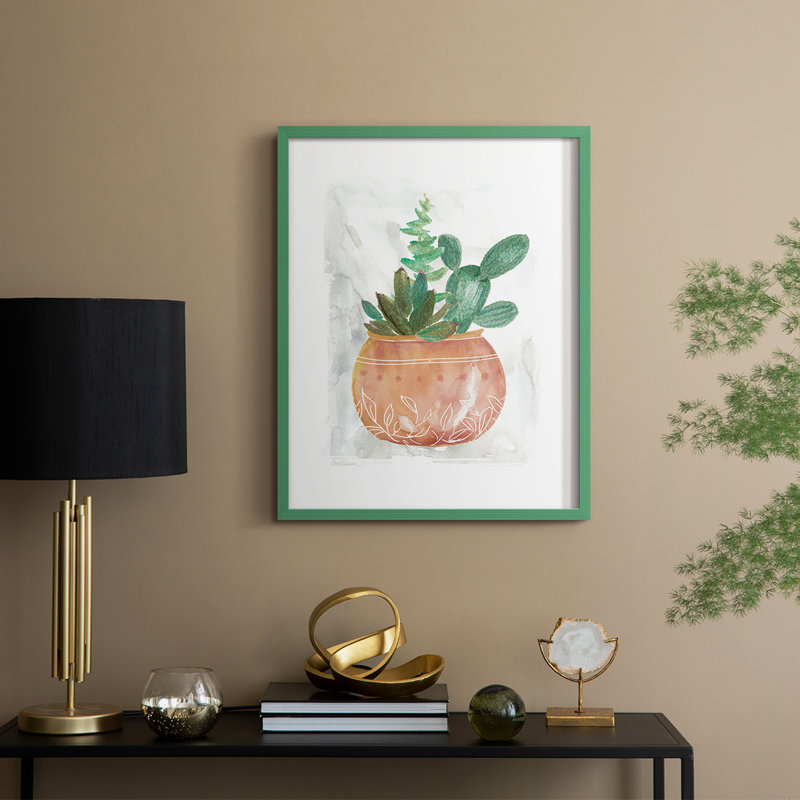 Reproduction encadrée boho - bois massif, Vert, H 11 po x l 9 po