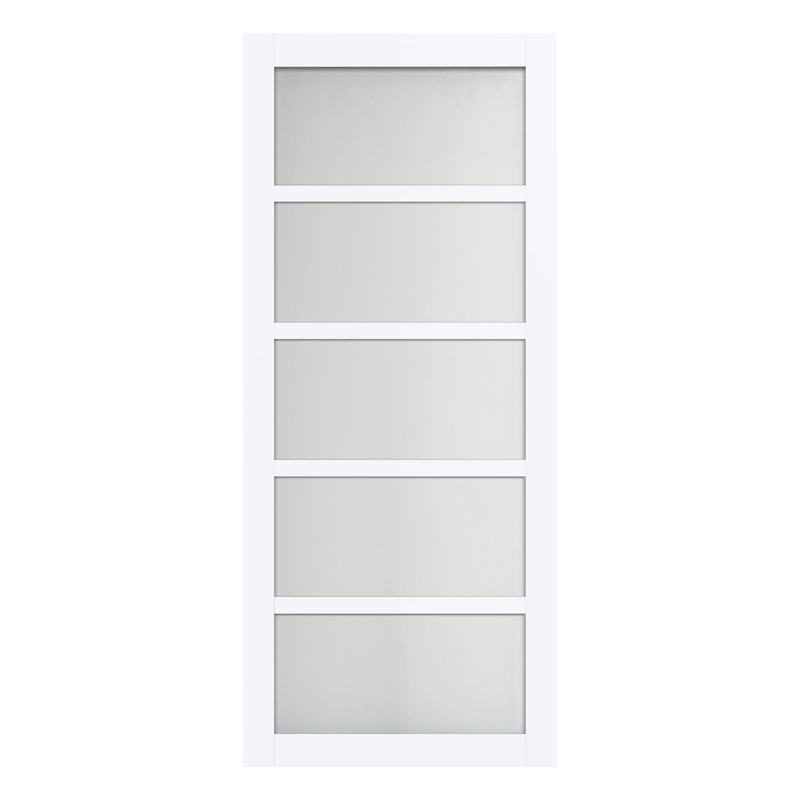 White 36" 5-Lite Frosted Glass and Wood Barn Door