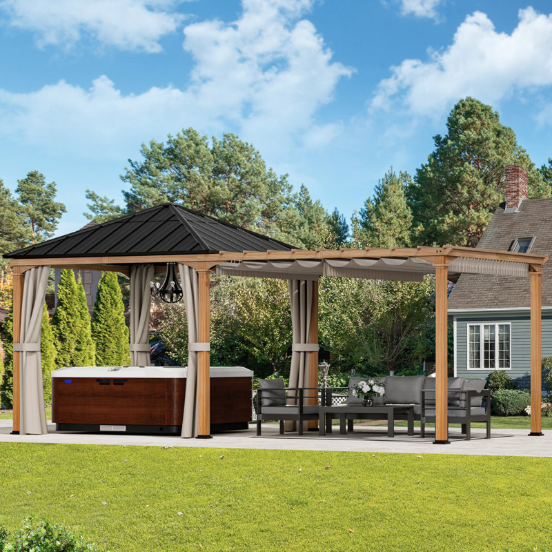 Sunrise Coast 10'X20' Hard Top Patio Gazebo With Mesh Netting And Privacy Curtains,  Extend Pavilion Pergola With Galvanized Steel Slope Metal Roof