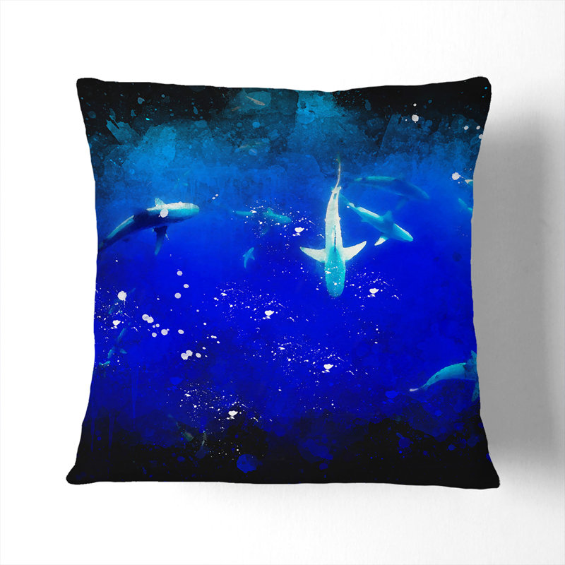 Oahu Sharks Paint Splash Cushion with Filling, 40cm H x 40cm W x 15cm D