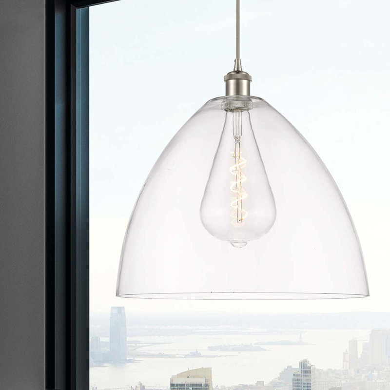 Luminaire suspendu en forme de dôme à 1 lumière Angelia, Transparent, H 18,75 po x l 16 po x P 16 po, Nickel satiné brossé