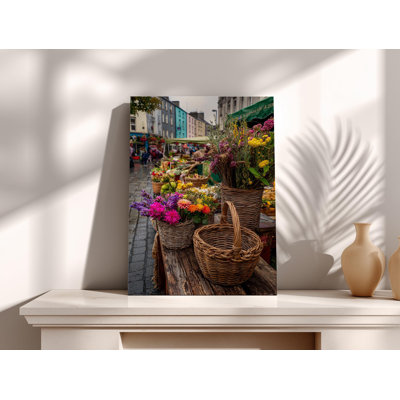 Flower Market Canvas Print - Irish Street Scene Wall Art, European Town Photography, Rustic Floral Decor for Farmhouse Kitchen Gift