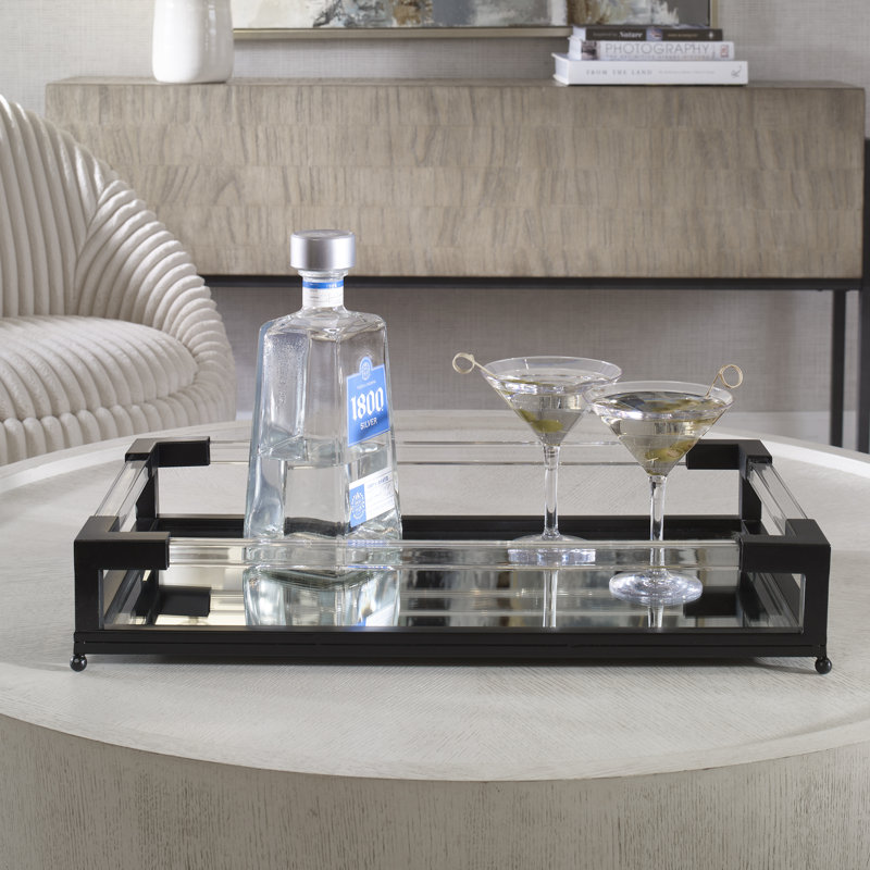 Black Iron and Glass Square Tray with Clear Acrylic Sides