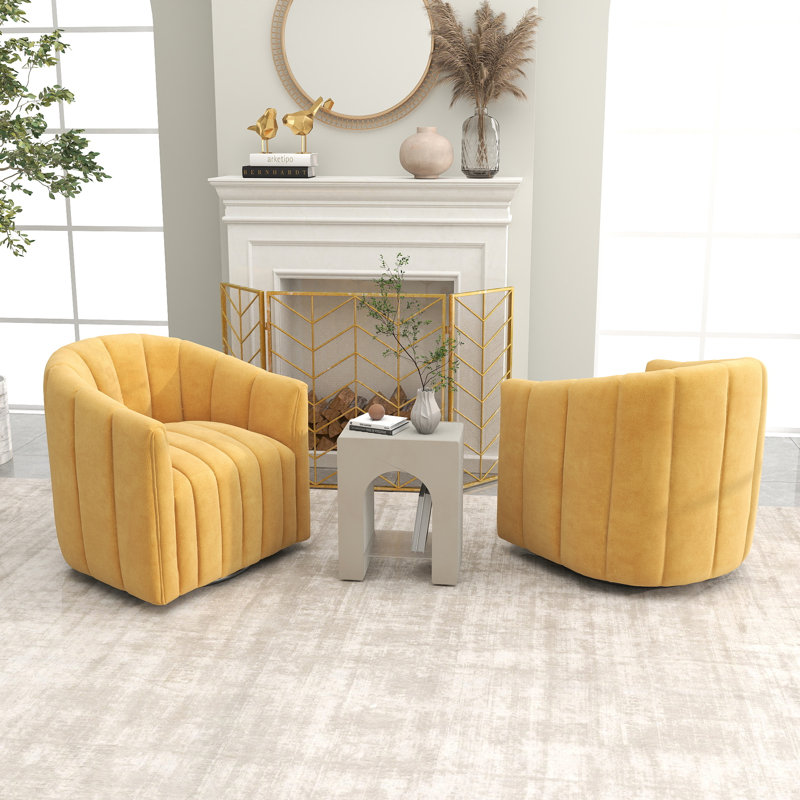 Annelotte Velvet Swivel Barrel Chair, Yellow