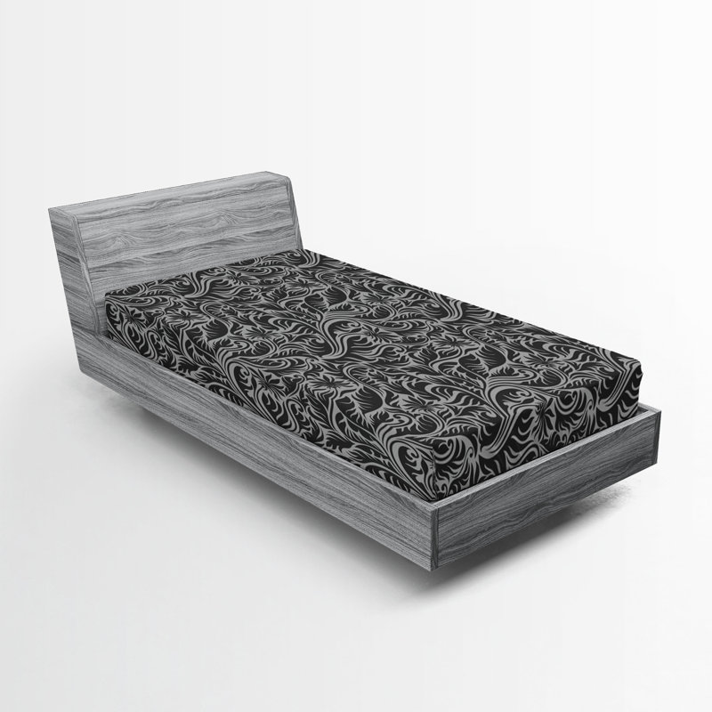 Ensemble de 2 draps-housses Ambesonne, Drap-housse de taille simple, Black/Grey Floral