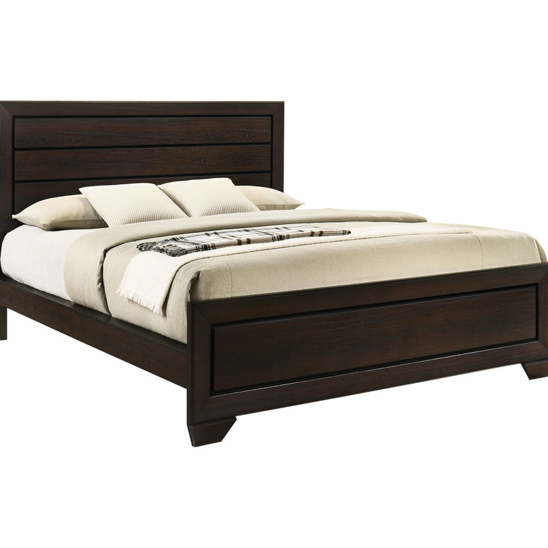 Dark Panel Bed For King Size, With Headboard, Slatted Design, Bedroom Focal Point With And Structure, Ideal Setup