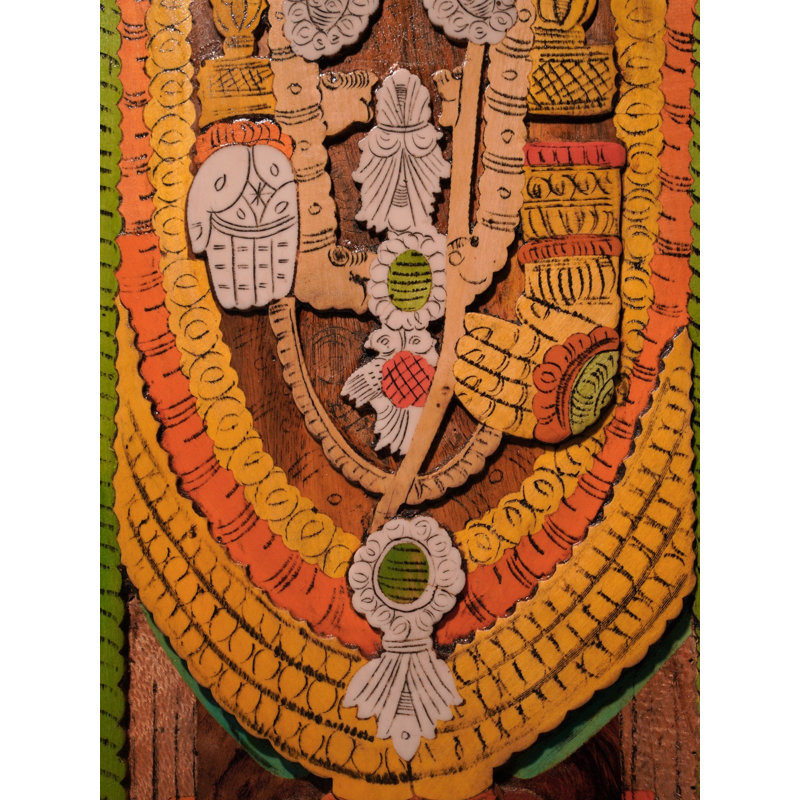 36" Standing Lord Venkateswara Mysore 3D Wood Inlay Wall Panel - Handcrafted Balaji Art for Home Temple