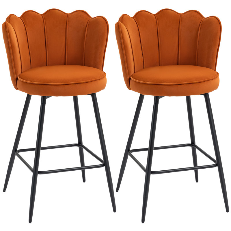 Upholstered Counter Stool with Metal Frame, Orange