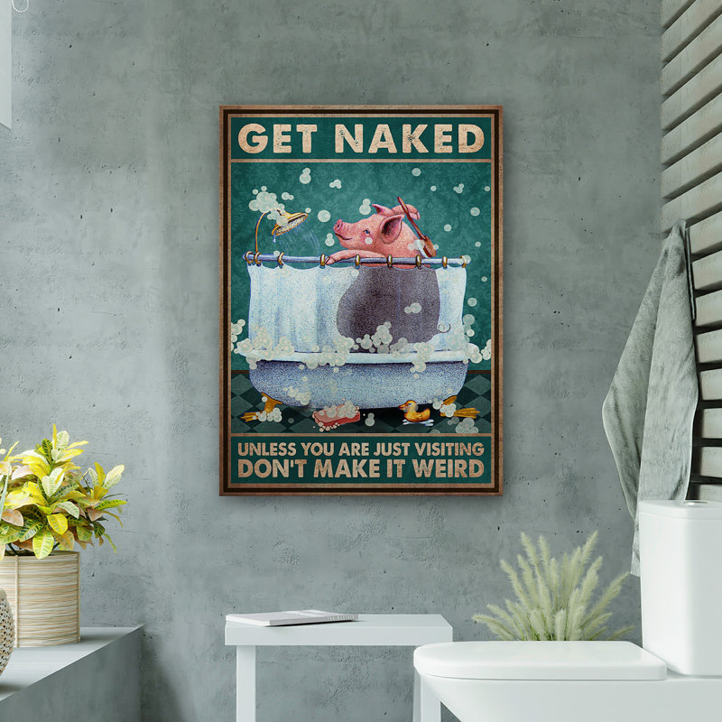 Frottement de cochon rose - Toile tendue avec la galerie «Get NUE» - décor d'illustrations animales pour salle de bain et lessive, rose et blanc