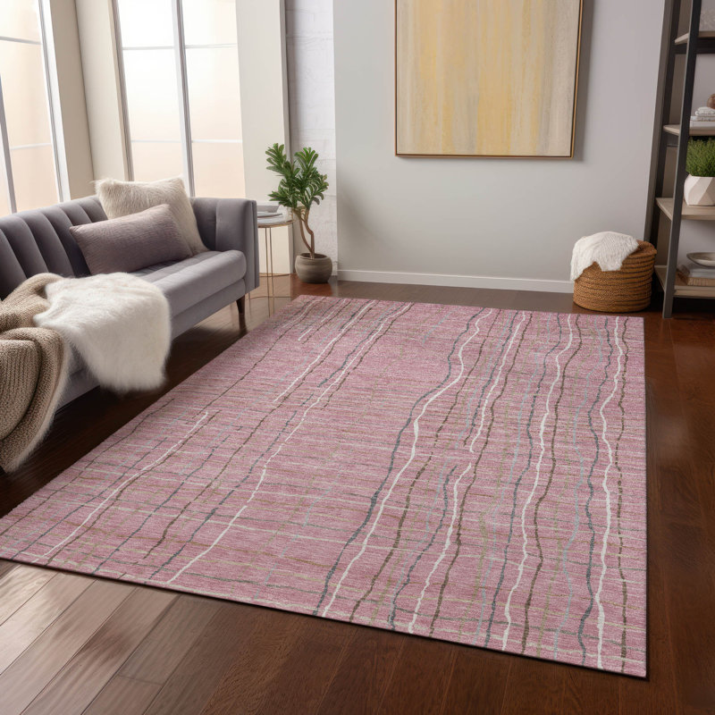 Addison Pink Stripe Synthetic Flat Woven Washable Rug 2'6" x 3'10"