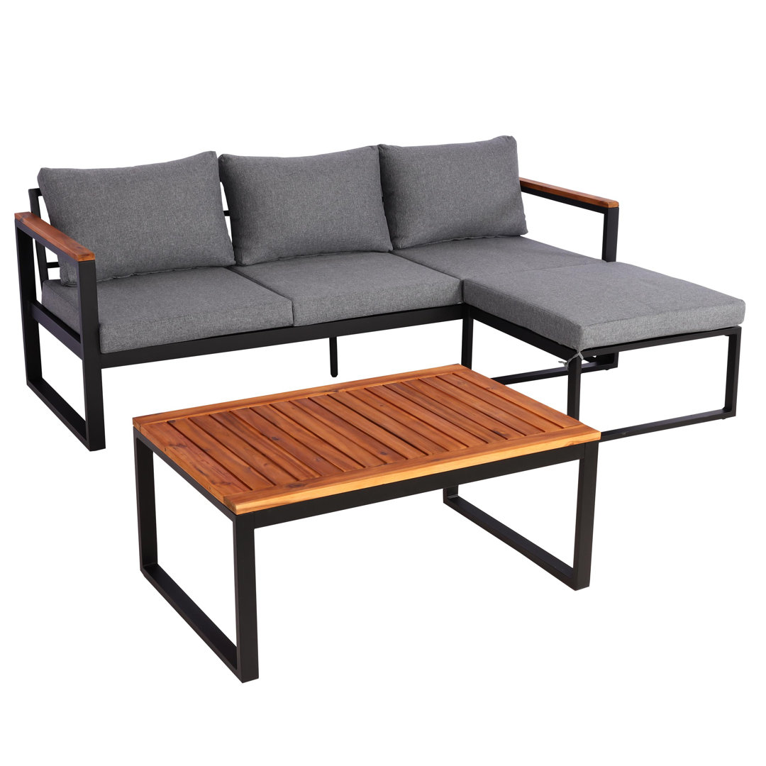 Garten-Garnitur MCW-L26b, Gartenlounge Sitzgruppe Lounge-Set Sofa, Aluminium Akazie Holz FSC-Zertifiziert