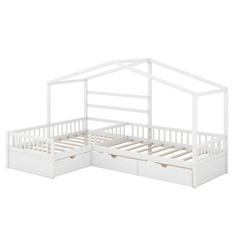 Bladric Twin Size House Platform Bed with Three Storage Drawers, White