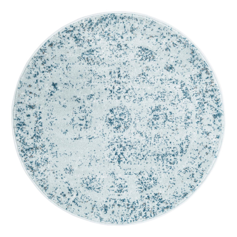 Tapis Brandt, Rond 3 pi 3 po, Non, Bleu clair / Bleu marine