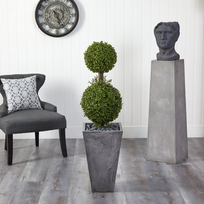 Double Boxwood Topiary Artificial Tree in Cement Planter