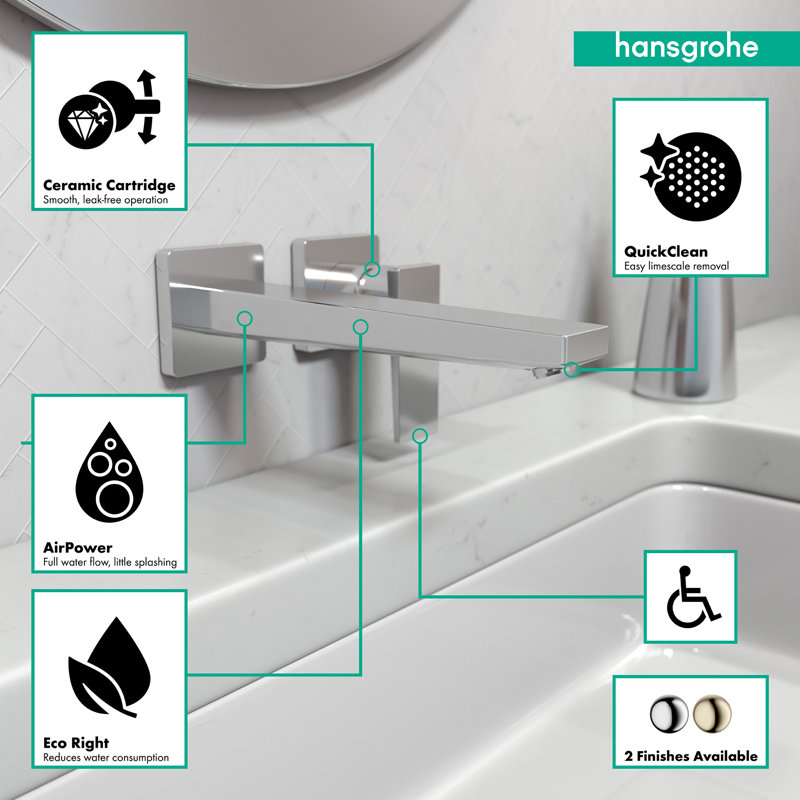 Metropol Low Flow Water Saving Wall Mounted Bathroom Faucet, Chrome