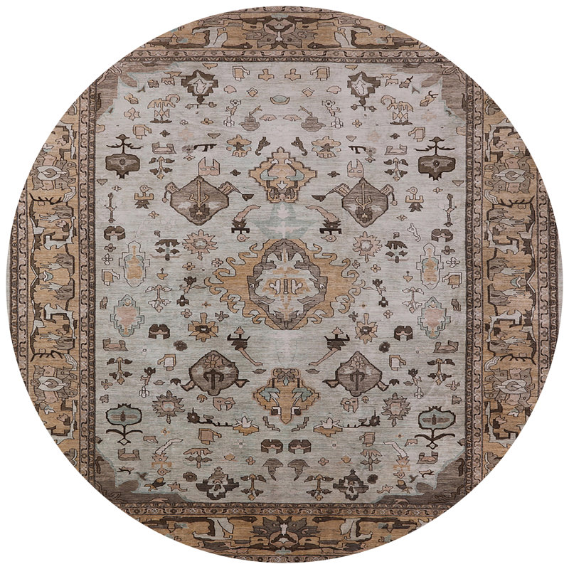 Tapis brun à motif oriental, Rond 3 pi