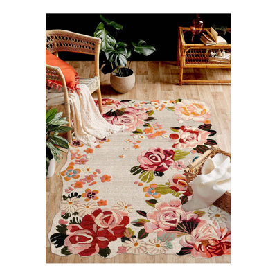 Priyank Pink Floral Digital Print Cotton Polyester Non-Slip Area Rug