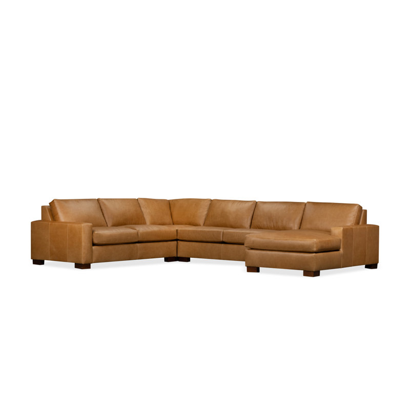 Canapé modulaire en cuir véritable 4 pièces Jonie, Orienté à gauche (vu de face), Cuir Cordoba Noir