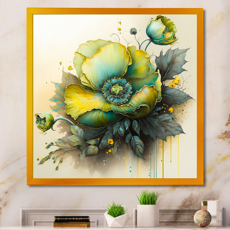Green Blooming Flower II - peinture sur toile, Impression dorée sur toile encadrée, H 36 po x l 36 po x P 1,5 po