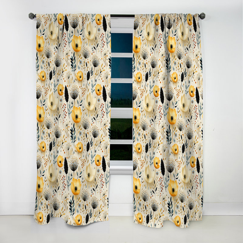 Neutre fleurs beiges à motif Boho I - rideau Boho - rideau occultant abstrait - 1 panneau, L 52 po x L 90 po