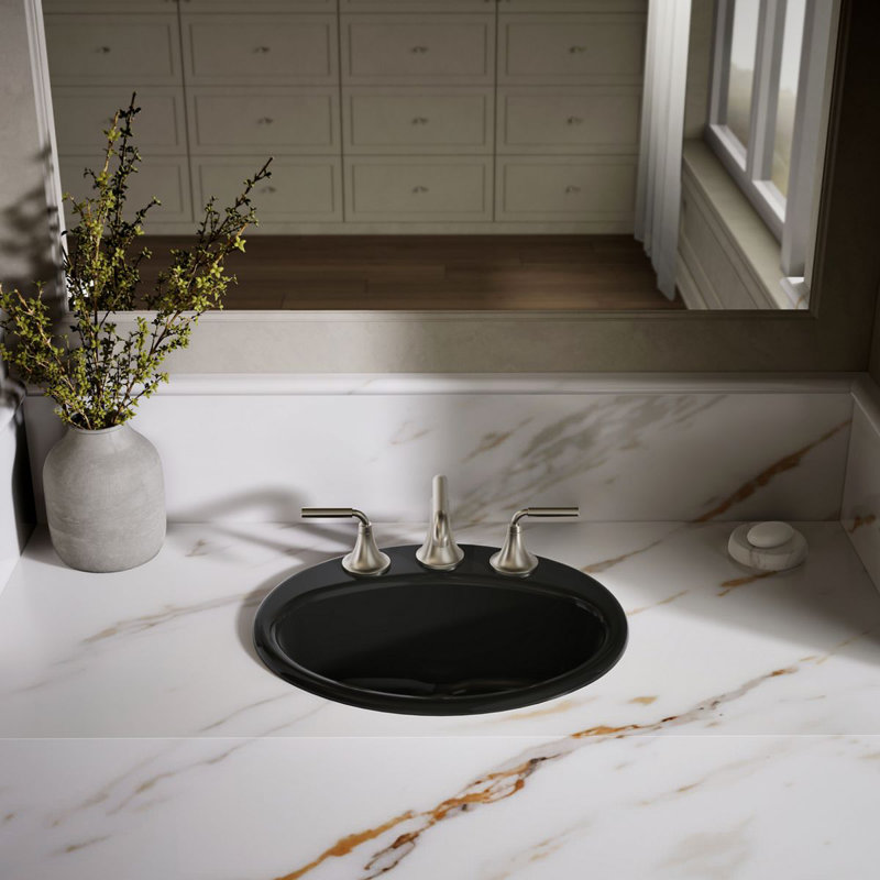 Farmington Metal Oval Drop-In Bathroom Sink with Overflow, Biscuit, 8" Center