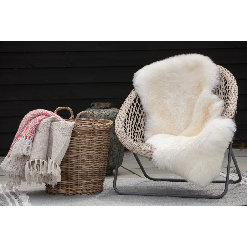 Fredrikstad Solid Colour Sheepskin Hand Woven Area Rug, Novelty 67 x 95cm