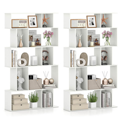 2 tablettes géométriques à 5 niveaux avec tablettes ouvertes Cubes à dossier fermé pour le salon - blanc