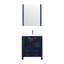 Bleu marine, 30 po Largeur, meuble-lavabo, comptoir de lavabo en céramique blanche, robinet à levier unique, 28 lavabos carrés à miroir à fixation murale, trou, miroir rectangulaire-17660253