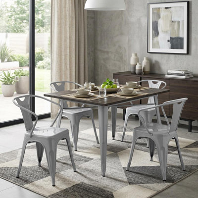 Set of Four Gray Metal Dining Arm Chairs