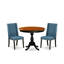 Ensemble de salle à manger 3 pièces comprenant une table de cuisine en bois et 2 chaises de salle à manger en tissu de lin bleu avec dossier haut - finition noire-1287350216