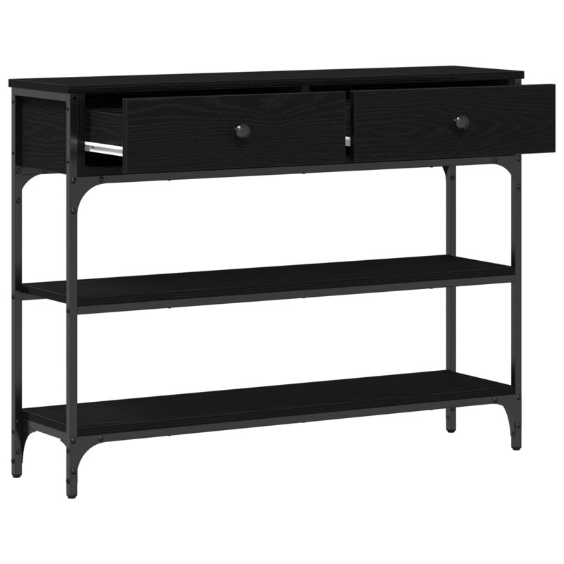 Console Table, Metal 100 Cm Shelving, Black Oak
