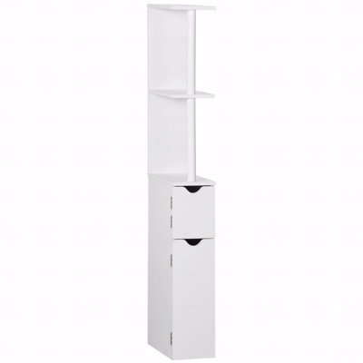 Tall Bathroom Storage Cabinet, Freestanding Linen Tower With 2 Open Shelves And 2 Door Cabinets