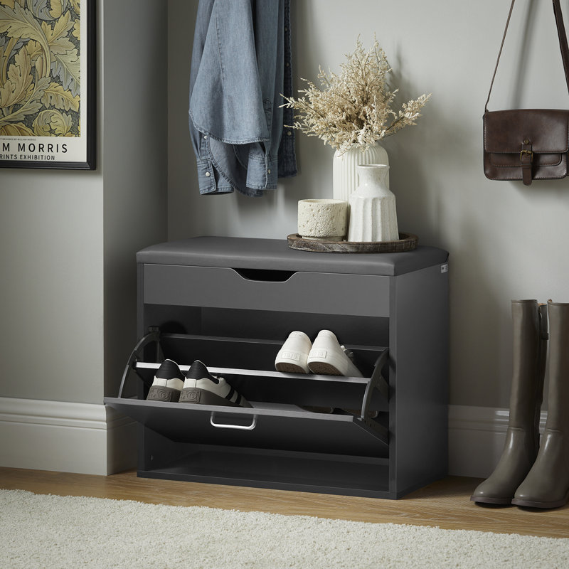 Helmy Faux Leather Upholstered Storage Bench, Grey