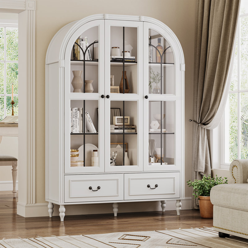 Armoire arquée avec portes en verre et tablettes réglables