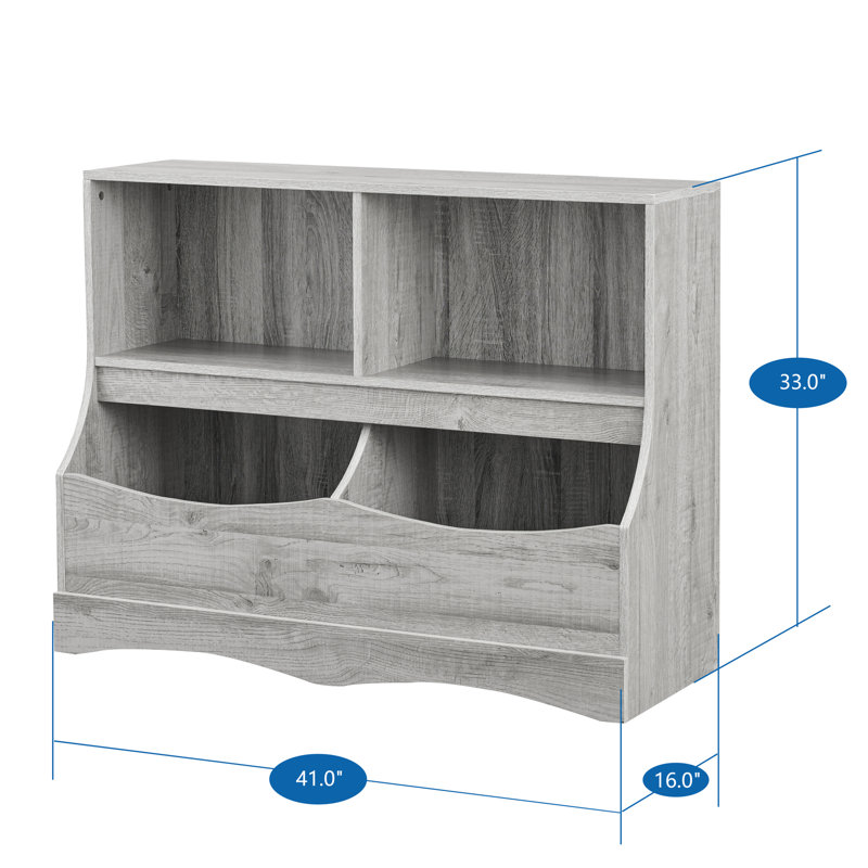 Toy Storage Organizer with Bookcase, Kid's Multi Shelf Wooden Cubby for Books