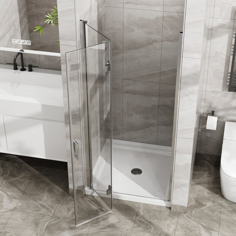 34"x 72" Glass Shower Door. Finish. 1/4" Tempered Pivot Swing. Foldable For Space Saving. Zinc Alloy Parts To Rust & Corrosion. Seals Water Leakage. 180° Pivot. Easy Install Bathroom. Effective